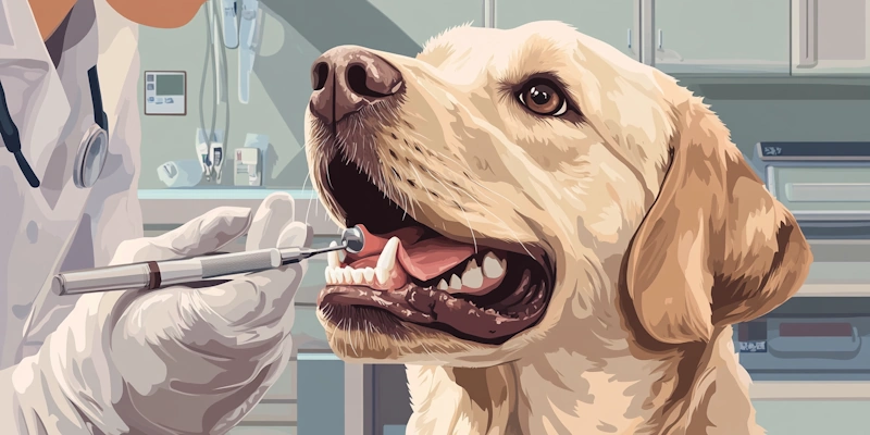 Veterinarian examining dog's teeth for dental health