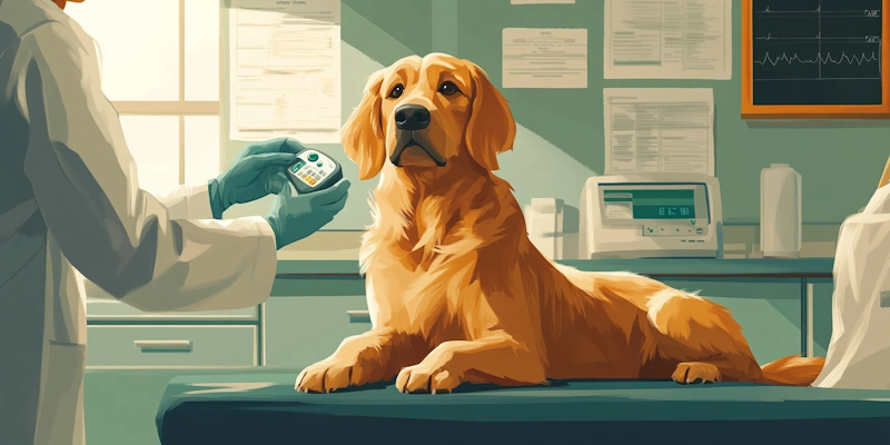 dog visiting vet to measure high glucose levels